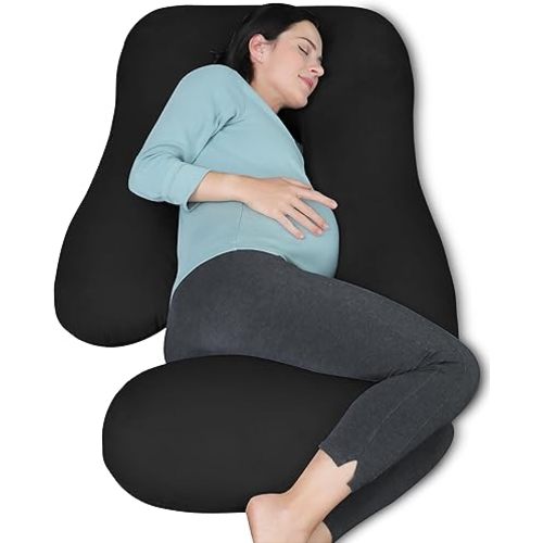 MOON PARK Pregnancy Pillows for Sleeping - U Shaped Full Body Maternity Pillow with Removable Cover - Support for Back, Legs, Belly, HIPS - 57 Inch Pregnancy Pillow for Women - Black