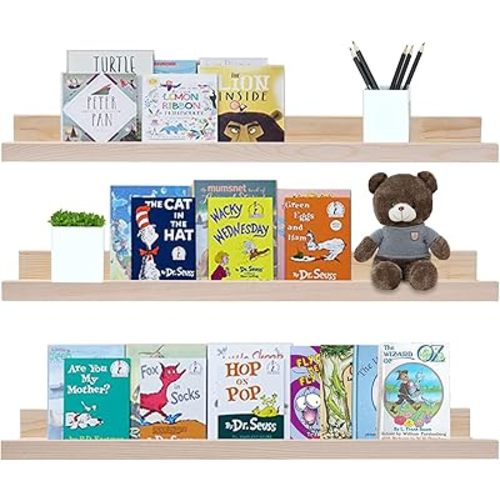 AZSKY Floating Picture Shelves 24 Inch a Set of 3 Wall Mount Long Narrow Photo Ledge Photo Frame Display Shelf Vintage Bookshelf for Nursery Mounting Hardware Included