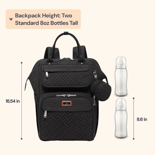 BabbleRoo Diaper Bag Backpack, Multifunction Nappy Changing Bag with Changing Pad, Stroller Straps & Pacifier Case, Unisex Stylish Travel Back Pack for Moms & Dads - Black
