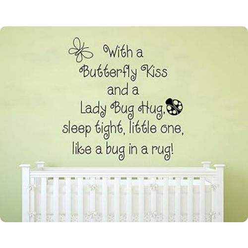 24" with A Butterfly Kiss and Ladybug Hug Sleep Tight Little One Like a Bug in a Rug Nursery Rhyme Saying Baby Children Kids Wall Decal Sticker Art Mural Home Décor