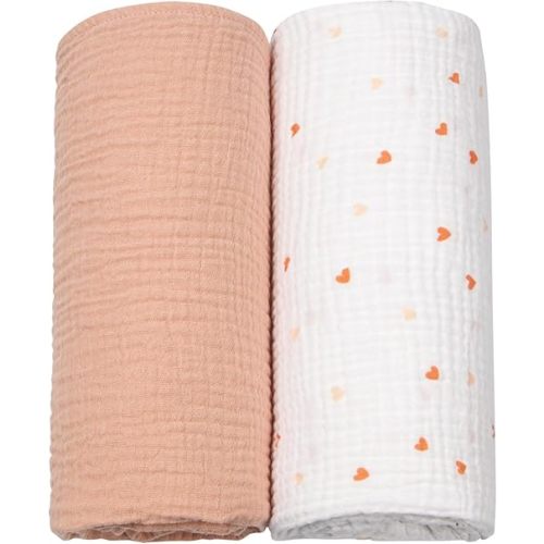 lulumoon Muslin Swaddle Blanket Baby Receiving Blankets Neutral, 2 Pack, Peach Pink