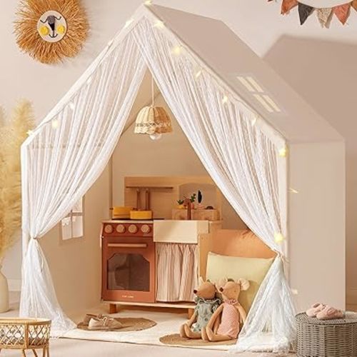 Tiny Land Kids Play Tent, Kids Tent for Girls and Boys, Indoor Playhouse for Toddlers, Large Play House | Reading Nook (Lace Play Tent)