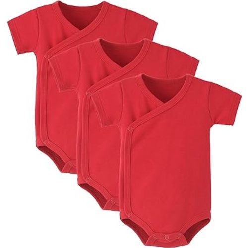 Baby 3 Pack Side-Snap Bodysuit Cotton Short Sleeve Pure Color Kimono Shirt Top 0-12 Months