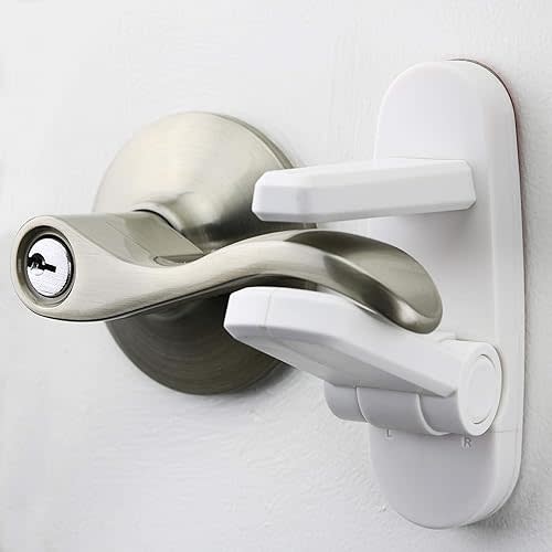 Door Lever Locks (4 Pack) - Prevents Toddlers from Opening Doors - Durable ABS with 3M Adhesive - Easy One-Hand Operation for Adults, No Tools Needed
