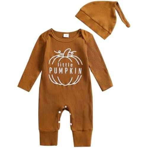 YOKJZJD Newborn Baby Boy Girl Halloween Outfit Pumpkin Knitted Long Sleeve Romper Jumpsuit with Hat Mitten Cuffs Fall Clothes