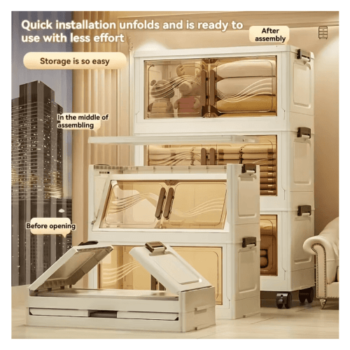 Foldable Storage Cabinet, 5 Layer Portable Closet Organizer - Dark Gray, Large Capacity Shelves for Bedroom, Living Room, Clothes, Toys & More