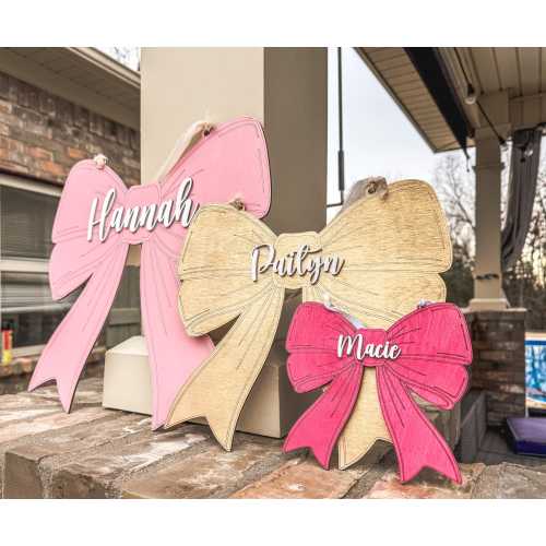 Personalized Wooden Bow Name Sign| Personalized Nursery & Kid&#39;s Door Hanger | Baby Girl Nursery | Baby Shower Gift | Bow Nursery Decor