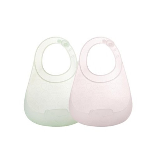 Bc Babycare Airy Silicone Bib, for Baby & Toddler, Lightweight, with Adjustable Neck and Spill Catcher, Pink & Green, 2 Packs