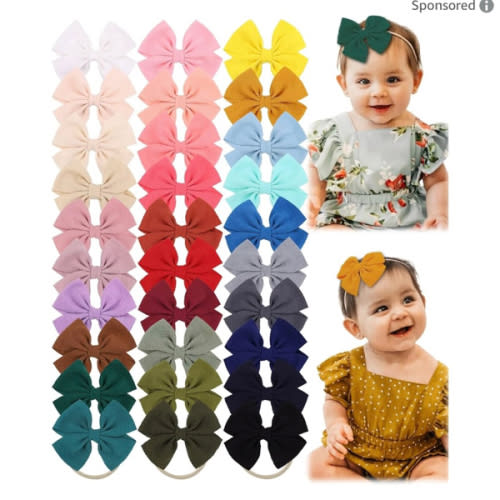 Amazon.com: jollybows 30pcs Baby Girls Hair Bows Headband Nylon Hair Band Elastic Hair Accessories for Kids Infants Toddlers : Baby