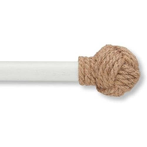MODE Coastal Collection 1 1/8" Diameter Curtain Rod Set with Coastal Jute Curtain Rod Finials and Steel Wall Mounted Adjustable Curtain Rod, Fits 36” to 72” Windows, Weathered White
