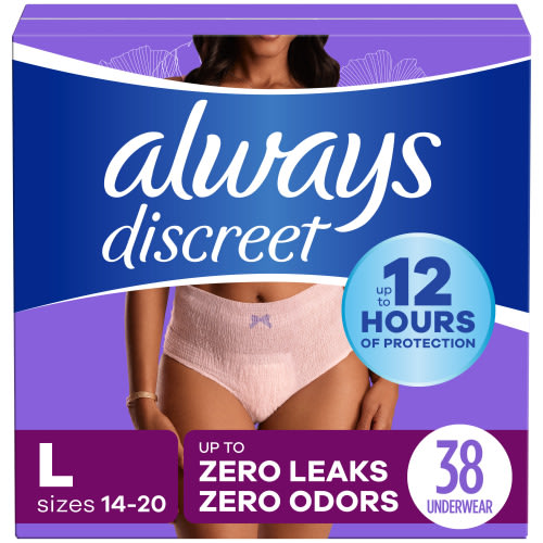 Always Discreet Disposable Incontinence Briefs for Women, Size L, 38 CT