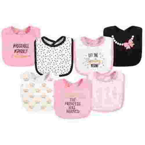 Hudson Baby 7pk Cotton Drooler Bibs for Infant Girls, Princess Theme, One Size