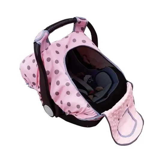 Carseat Cover Girls, Baby car seat Covers for Infant car seat, Baby Carrier Cover Canopy, Window in Door Zipper Open, 2 Layers, Pink dots;