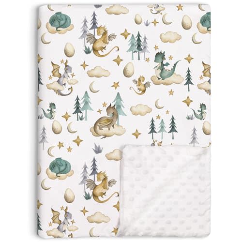 Dragon Baby Blanket for Unisex Soft Minky Blanket with Double Layer Dotted Backing, for Toddler, Newborn Crib, Stroller, Fairy Tale Theme Nursery Egg Moon Stars Cloud Receiving Blankets, 30"x40"