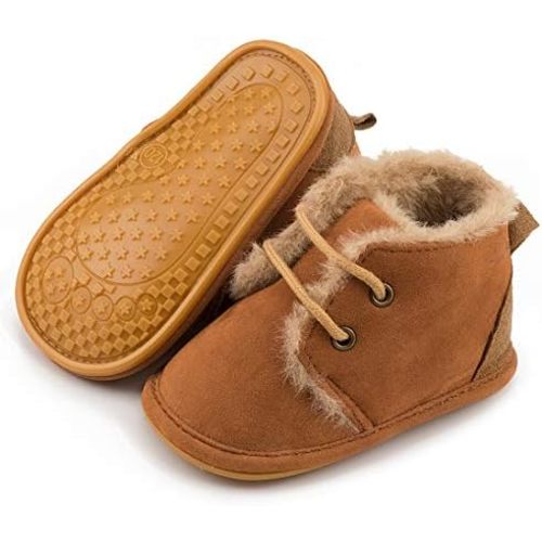 CENCIRILY Baby Booties Newborn Girl Boy shoes Infant Fleece Cozy Fur Lining Winter Warm Ankle Boots Rubber Sole Anti-Slip Prewalker Boots