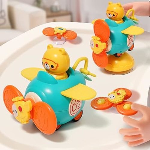 3 in 1 High Chair Toys with Suction Cups Spinner Baby Toys for Babies 6-12 Months,Infant Teething Tray Rattle Bath Toys for Babies 12-18 Months Toddlers Boy Girl Birthday Gifts