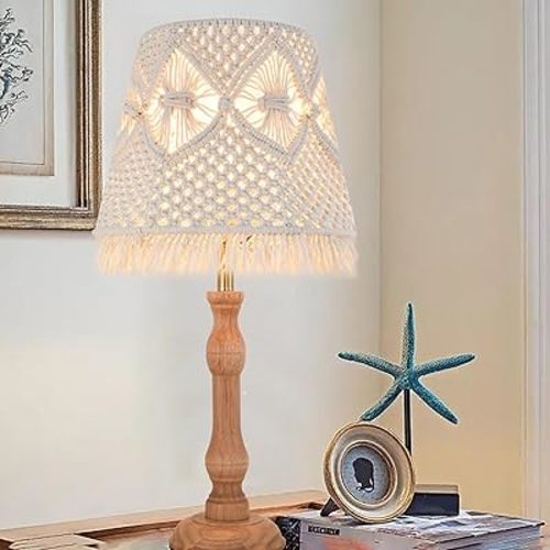 Boho Wood Table Lamp 23IN Cute Desk Lamp with White-Ivory Hollow Woven Lampshade - Modern Bedside or Side Table Lamp for Bedroom,Living Room,and Interior Decoration