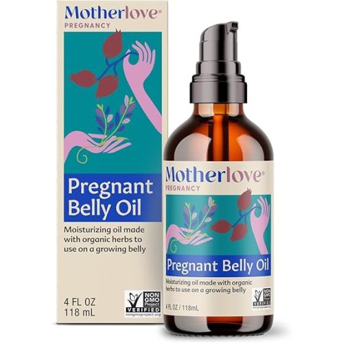 Motherlove Pregnant Belly Oil (4 oz) Natural Moisturizer to Soothe Itchy Skin & Prevent Stretch Marks—Non-GMO, Organic Herbs, Vegan