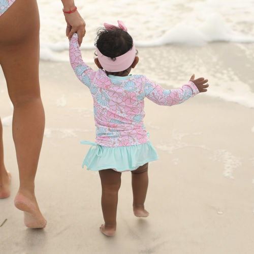 Long Sleeve Rash Guard Top With Ruffle Skirt | Ocean Pearl