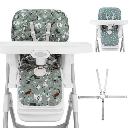 Baby High Chair Cover Replacement, Reversible & Waterproof High Chair Cushion Pad Home & Restaurant use, Includes 5-Point Harness Strap, Chair Not Included - Grey