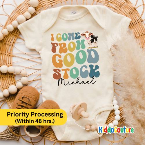I Come From Good Stock Baby Onesie®, Personalized Farm Baby Onesie®, Retro Farm Baby Onesie®, Farm Baby Body Suit, KC-22B6