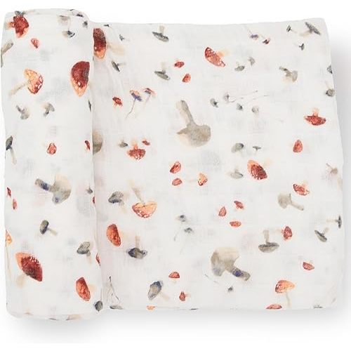 Little Unicorn Cotton Muslin Swaddle Blanket | Single | 100% Cotton | Super Soft | Newborns and Infants | 47"x47" | Unisex (Mushrooms)