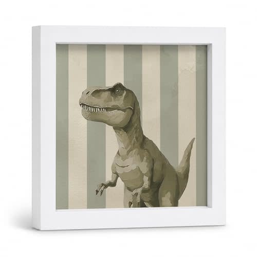 Retro Funny Dinosaur Nursery Wall Art Decor, Green Dinosaur Playroom Wooden Framed Wall Hanging Decor for Kids Toddler Boys Room Bedroom Classroom Playroom, 7x7 Inch