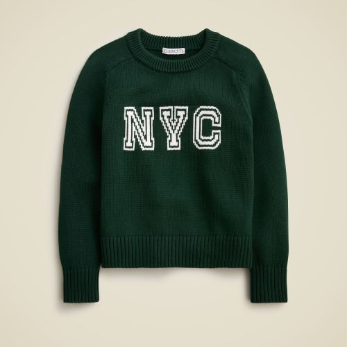 Kids' intarsia heritage cotton crewneck sweater, Dark Forest Ivory Multi - size XX-Small (age 2-3)