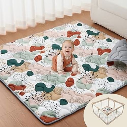 Blissful Diary Baby Play Mats for Floor, 59x59 Inch Thicker Foam Playmats for Babies and Toddlers, Soft Cushioning Baby Playpen Mat, Modern Abstract