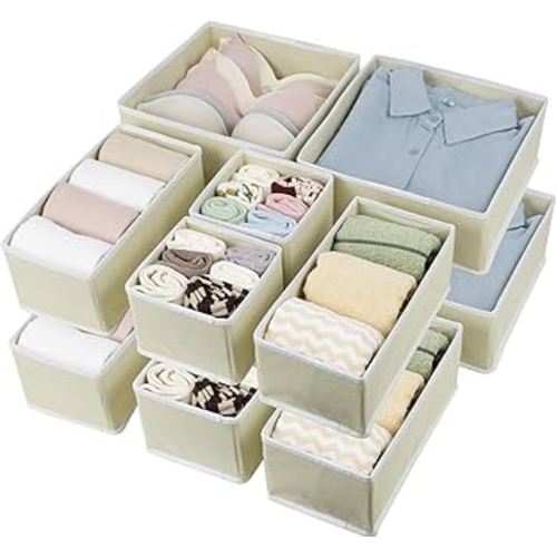 Drawer Organizer Clothes, Foldable Fabric Dresser Organizer Closet Organizers and Storage Box for Underwear,Folded Clothes,Baby Clothing,Socks,Bra,Towels,Ties(12 Pack,Yellow)