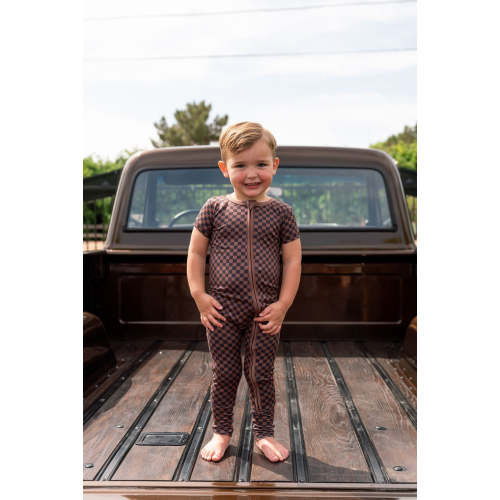 BLACK + BROWN MINI CHECKER | ZIPPER ONE PIECE
