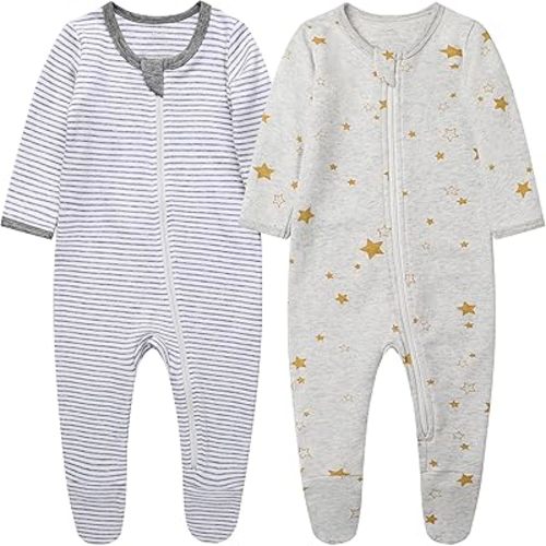O2 BABY Baby Boys Girls Organic Cotton Zip-Front Sleeper Pajamas, Footed Sleep 'n Play