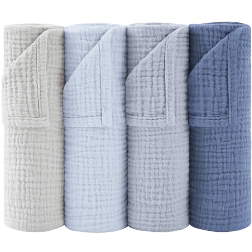Susurration Muslin Burp Cloths 24x24 Inches Ultra Soft 100% Cotton, 4 or 7 Pack Baby Washcloths for Newborn, Absorbent Burp Rags & Swaddle Blankets