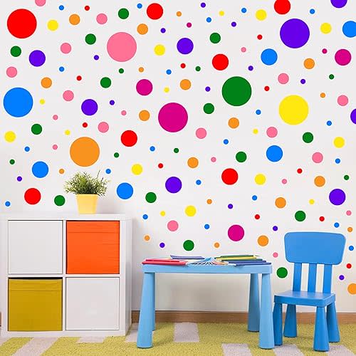 1240Pcs Polka Dot Wall Decals Colorful Boho Wall Decal Peel and Stick Kids Decals Removable Round Circle Rainbow Stickers for Playroom Nursery Classroom Bedroom Decor(Color)