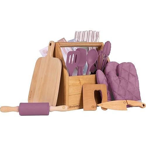 WeeSprout Little Chef Kids Cooking Set, 14 Piece Cooking Set with Real Kitchen Tools & Kids Apron, Baking Gift for Girls, Boys & Junior Chefs, Food Grade Materials, Choice of Colors