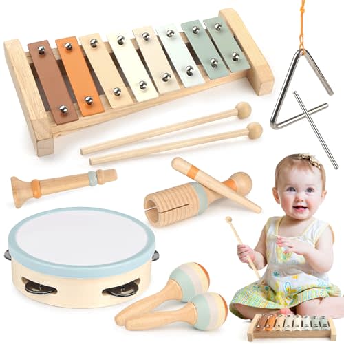 Vanplay Montessori Toys - 6 in 1 Wooden Musical Instruments for Toddlers 1-3, Infant Music Toy for Babies with Boho Xylophone for Boy & Girls Easter Birthday Gifts for 1-2