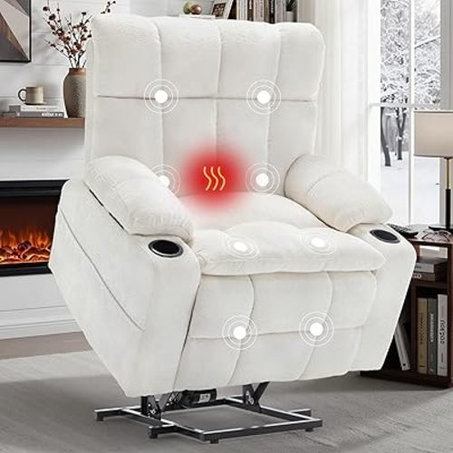 Oversized Dual Motor Power Lift Recliner for Elderly with Massage and Heat, Extra Wide Recliner Chairs with Adjustable Headrest, Electric Lift Chair with Storebox Cupholder, USB Ports, Type C