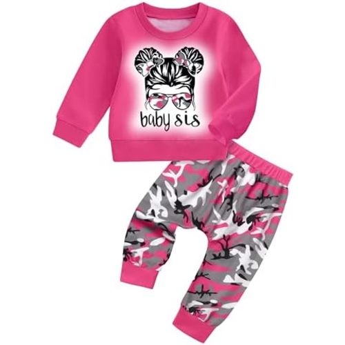 Toddler Baby Girl Clothes Cute Graphic Long Sleeve Sweatshirt Camouflage Pants Sweatsuit Infant Fall Winter Outfits