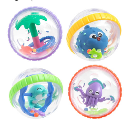 Nuby Bubbly Buds Interactive Bath Set - (4-Pack) Baby Bath Toys - 6+ Months
