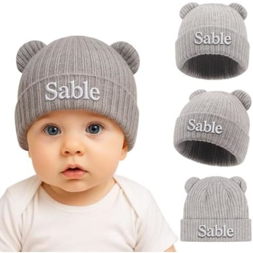 Personalized Baby Hat for Boys Girls Custom Name Newborn Beanies 0-12 Months Knit Winter Hats Preemie Infant Gifts