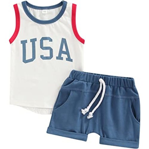 xiqaalombvt Infant Baby Boy 4th of July Outfit USA Tank Top Sleeveless T-Shirt and Shorts Clothes Cute Clothing