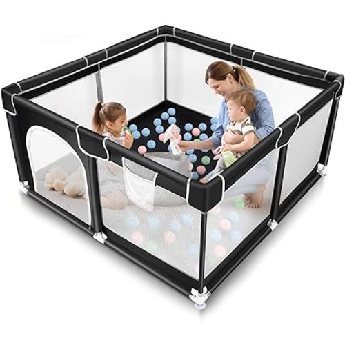 Tmsene Baby Playpen, Play Pens for Babies and Toddlers, Indoor & Outdoor Playard for Kids Activity Center, Sturdy Safety Baby Fence with Breathable Mesh, Black