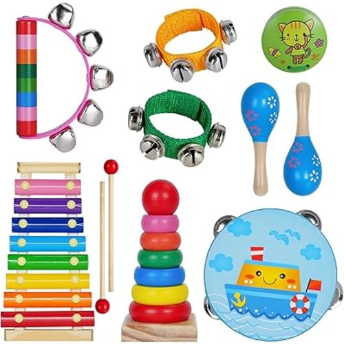 Kids Musical Instruments for Toddlers,Baby Musical Toys for Toddlers,Christmas Kids Gifts,First Birthday Gifts for Boys Girls,Kids Xylophone,Maracas for Baby,Wooden Instruments Toddler Toys with Bag