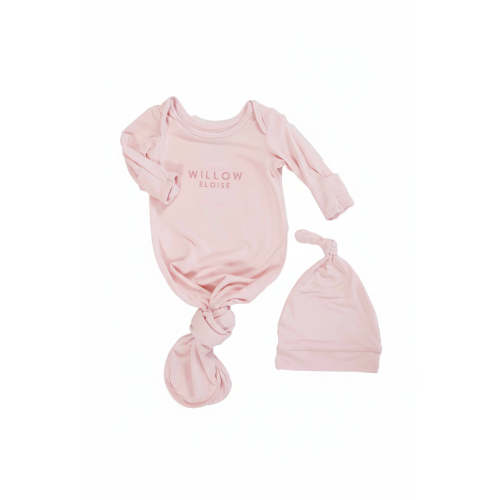 Girl Personalized Bamboo Newborn Baby Knot Gown & Hat