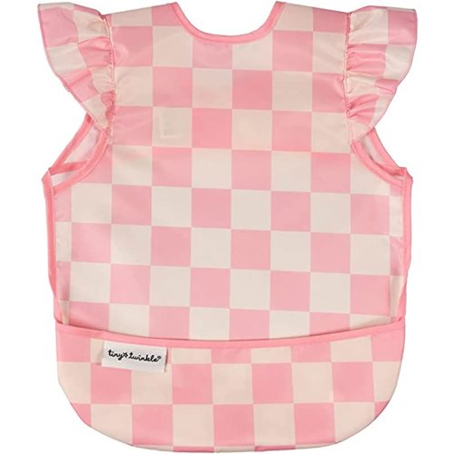 Tiny Twinkle Mess Proof Baby Bib - Waterproof Baby Apron - Machine Washable - PVC, BPA, & Phthalate Free - Great Travel Bib… - Small 6-24 Months - Pink Checkers