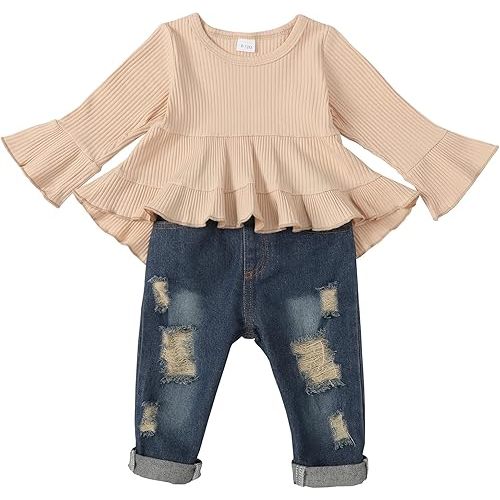 Baby Girl Clothes Toddler Girl Jeans Outfits Ruffle Shirt Denim Pants Girls Clothing Set Fall Winter Outfit