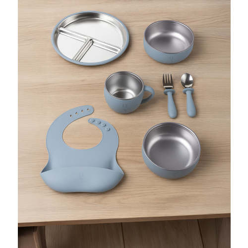 Premium 7-Piece Silicone & Stainless Steel Kids Dinnerware Set | Feedi – Green Walnut Inc.