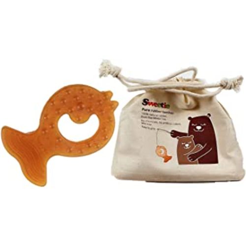 SWEETIE Pure Natural Rubber Teether Fish 100% Pure Natural Rubber Teether Soft and Natural, One Piece