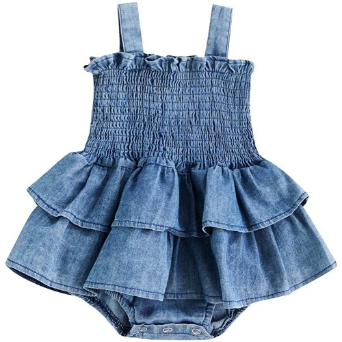 Sasaerucure Infant Toddler Girl Summer Outfits Sleeveless Dress Romper Denim Onesie One Piece Jumpsuit Bodysuit