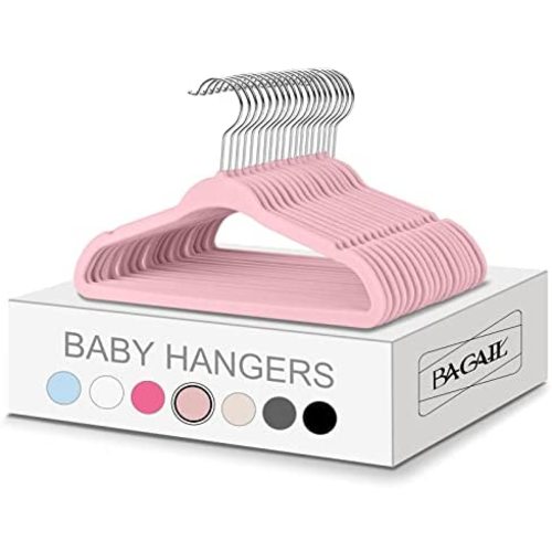 BAGAIL Kids Velvet Hangers 11” Inch Children's Clothes Hangers Non-Slip Baby Hangers for Infant/Toddler (Pink,50pack)